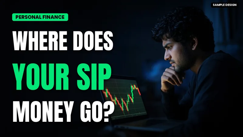 Thumbnail reading 'Where does your SIP money go?' with a man studying a stock chart on a laptop